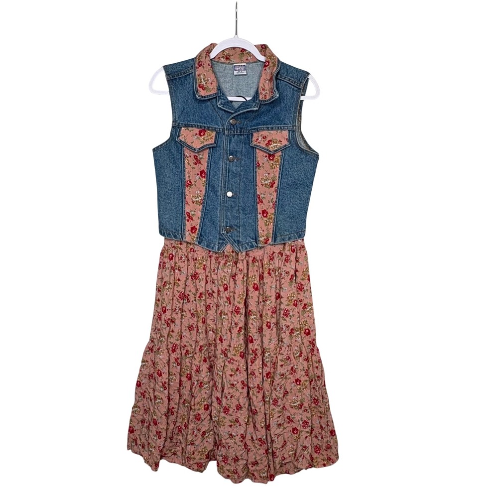 Vtg 90s Watch LA Denim Vest M Floral Maxi Skirt One Size Prairie 2 Piece Set
